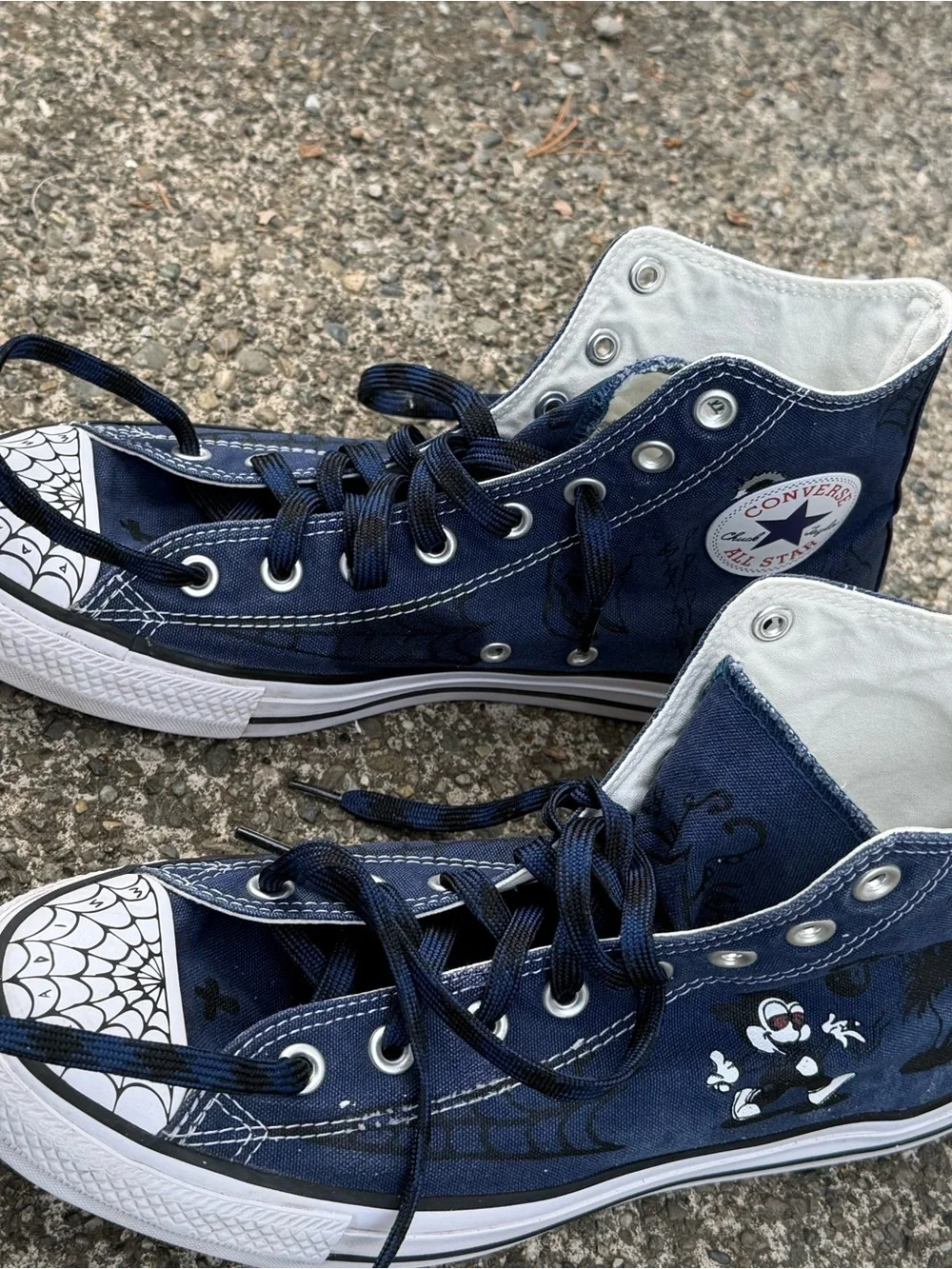 Navy High-Top Canvas Sneakers with Halloween Graphics